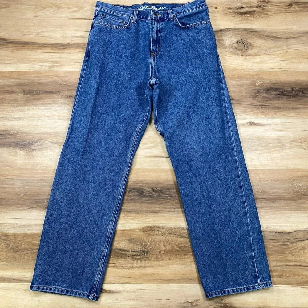 Eddie Bauer Jeans Men 34x30 Classic 100% Cotton Straight Leg Blue Heritage Denim
